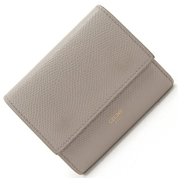 CELINE Trifold Wallet Small 10B573BEL Greige Leather Women's